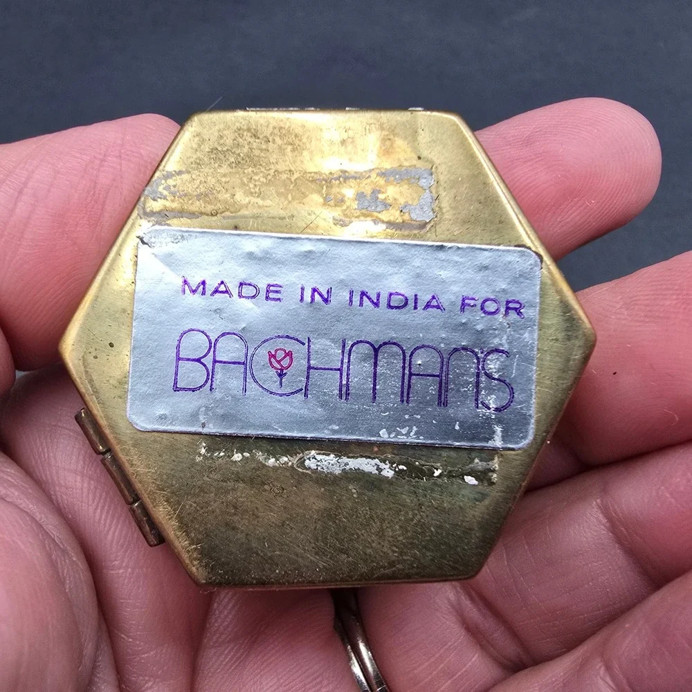 Vintage Bachmans Hexagon Brass Trinket Box Made in India Small Ring Case